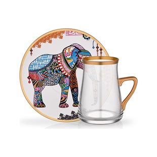 6'lı Glore Tarabya Elephant Kulplu Çay Seti
