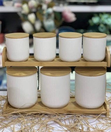 7'li Bambu Porselen Baharat Takımı Silindir