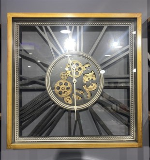 Metal Duvar Saati Çarklı Gold 60 cm